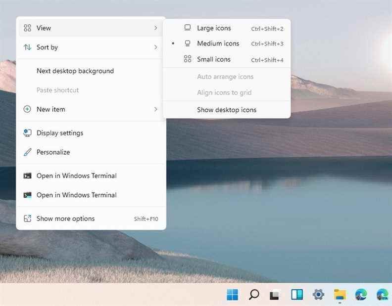 Menu contextuel du bureau Windows 11