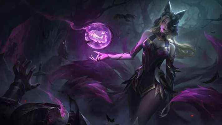 Le skin Ahri's Coven de League of Legends, une version sur le thème des sorcières du renard à neuf queues.