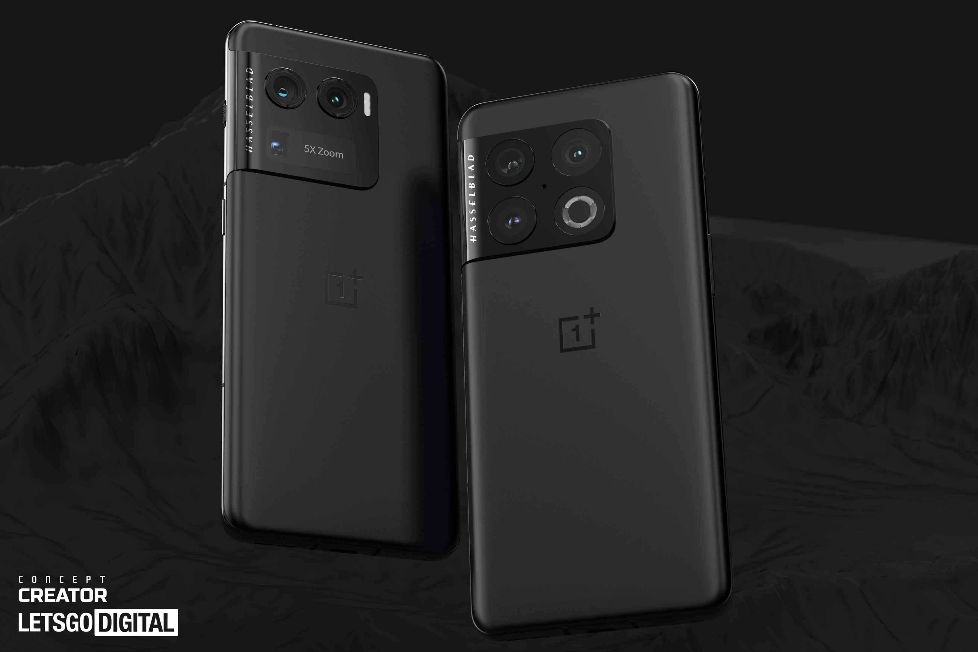 Un rendu non officiel des OnePlus 10 Ultra et OnePlus 10 Pro, tous deux en noir