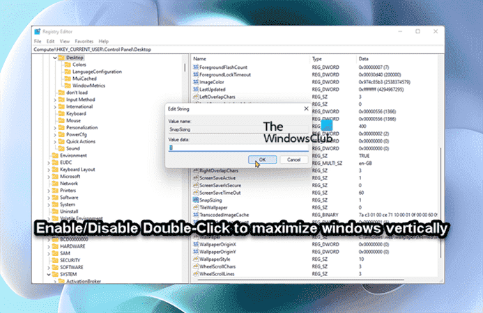 Comment activer ou désactiver le double-clic pour maximiser la fenêtre verticalement dans Windows 11/10