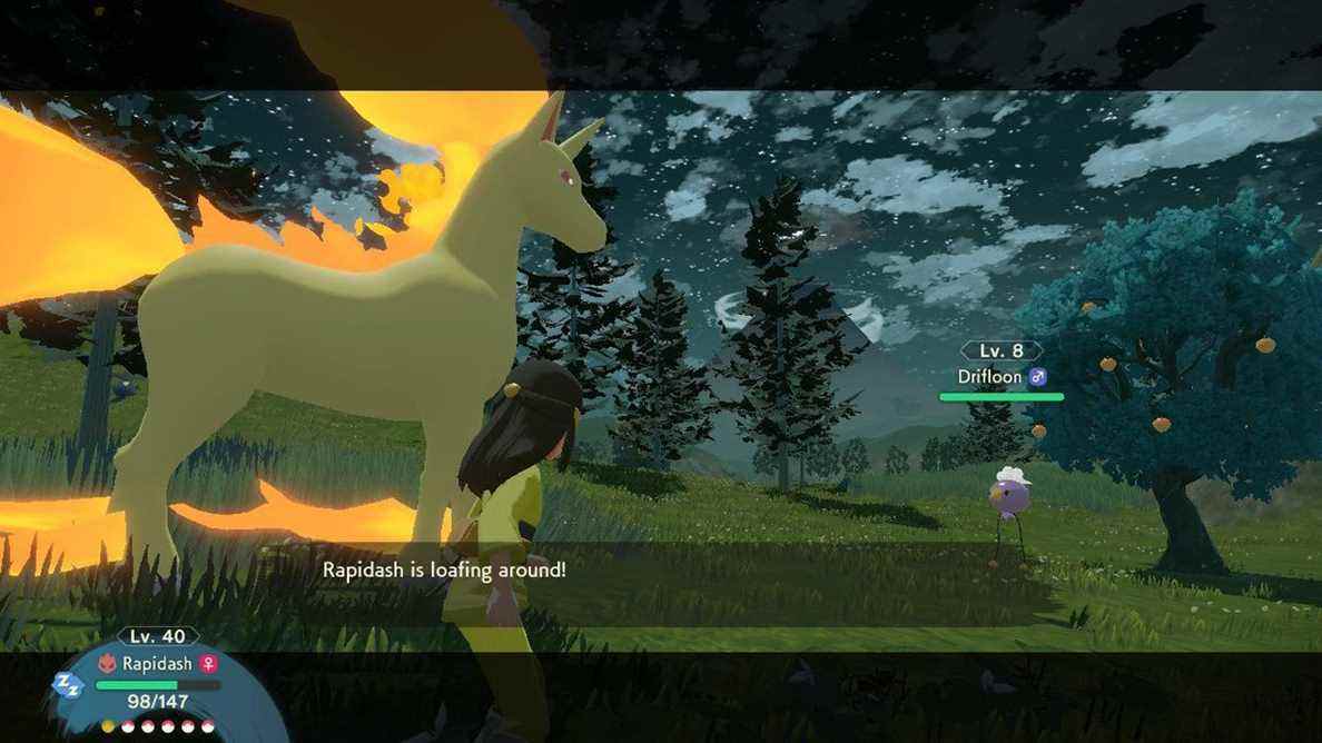 Un Rapidash alpha refusant de combattre un Drifloon de niveau huit