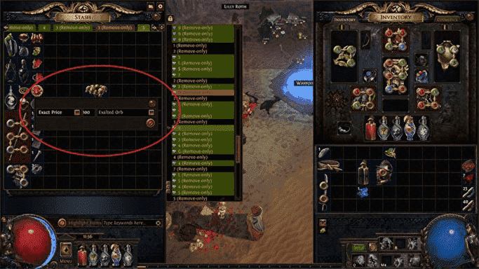 Vendre des objets en utilisant un onglet de réserve premium dans Path Of Exile