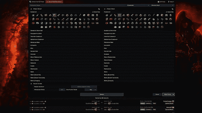 Un exemple d'utilisation du commerce en gros pour trouver des taux de change sur le site Web de Path Of Exile