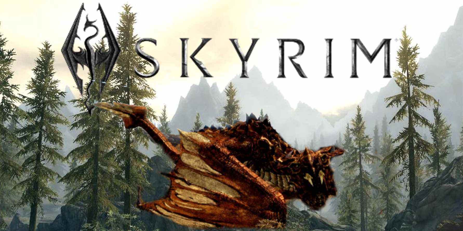 Skyrim Elder Dragon Kill Cam Scène ruinée par un arbre
