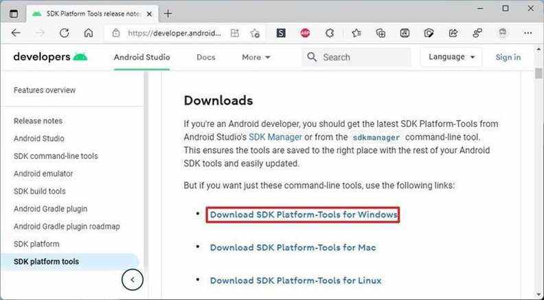 Télécharger les outils de plate-forme Sdk pour Windows