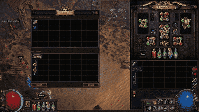 Un exemple de recette de fournisseur incorrecte dans Path of Exile, ne renvoyant que des fragments de devise