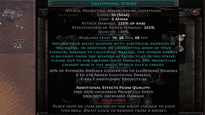 Un exemple de balises de gemmes dans Path of Exile