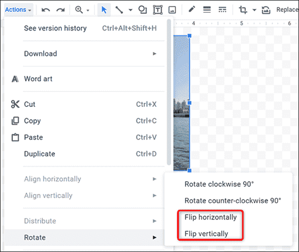 Cliquez sur Actions > Rotation sur le "Dessin" la fenêtre. » width= »594″ height= »500″ src= »/pagespeed_static/1.JiBnMqyl6S.gif » onload= »pagespeed.lazyLoadImages.loadIfVisibleAndMaybeBeacon(this); » onerror= »this.onerror=null;pagespeed.lazyLoadImages.loadIfVisibleAndMaybeBeacon(this); »/></p>
<p>Lorsque vous êtes satisfait de votre image retournée et que vous souhaitez la rajouter à votre document, dans le coin supérieur droit de la fenêtre « Dessin », cliquez sur « Enregistrer et fermer ».</p>
<p><img decoding=
