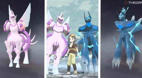 palkia and dialga in their origin forms, surrounding player