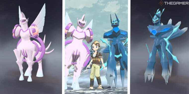 palkia and dialga in their origin forms, surrounding player