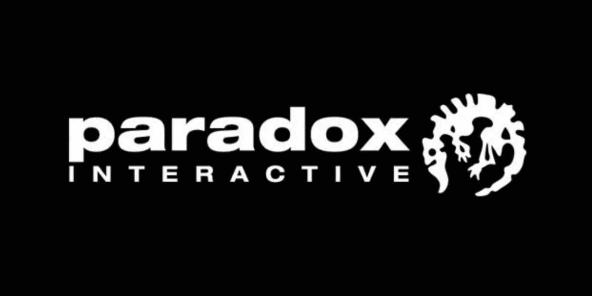 paradox interactive white text logo on a black background