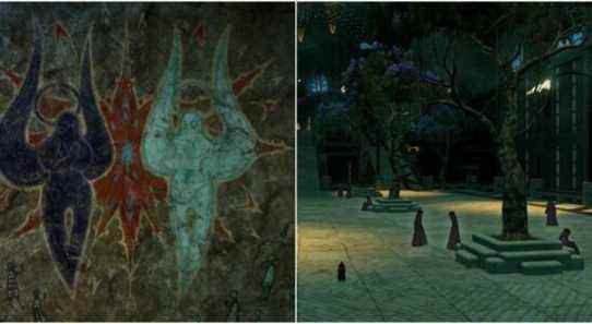 Split image of Hydaelyn, Zodiark, and Amaurot.