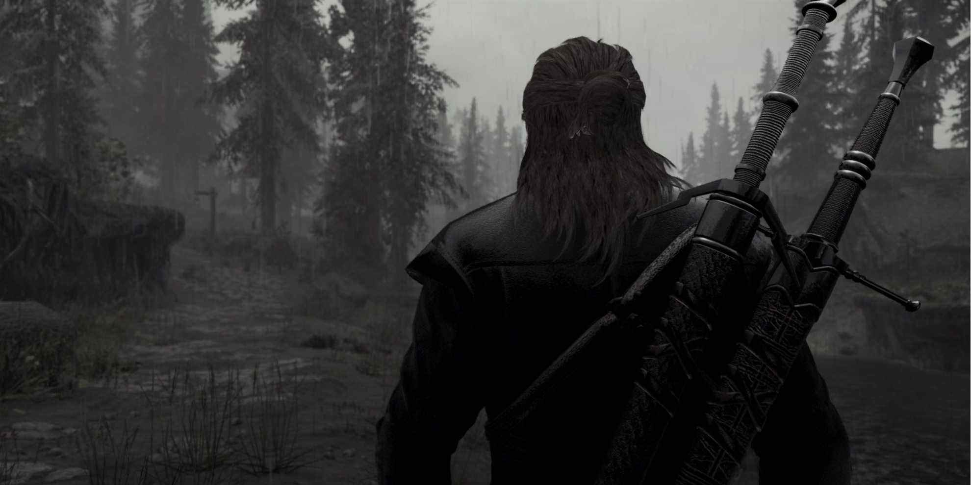 Les doubles épées de Geralt dans Skyrim via des mods