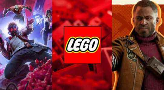 Star Lord, a Lego logo, and the main character from Deathloop