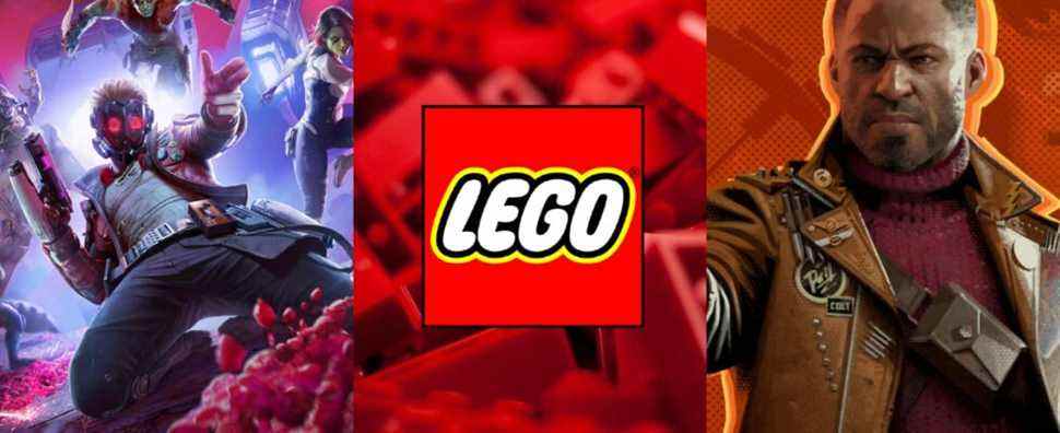 Star Lord, a Lego logo, and the main character from Deathloop