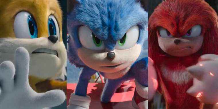 Tails, Sonic, and Knuckles from the Sonic the Hedgehog 2 trailers