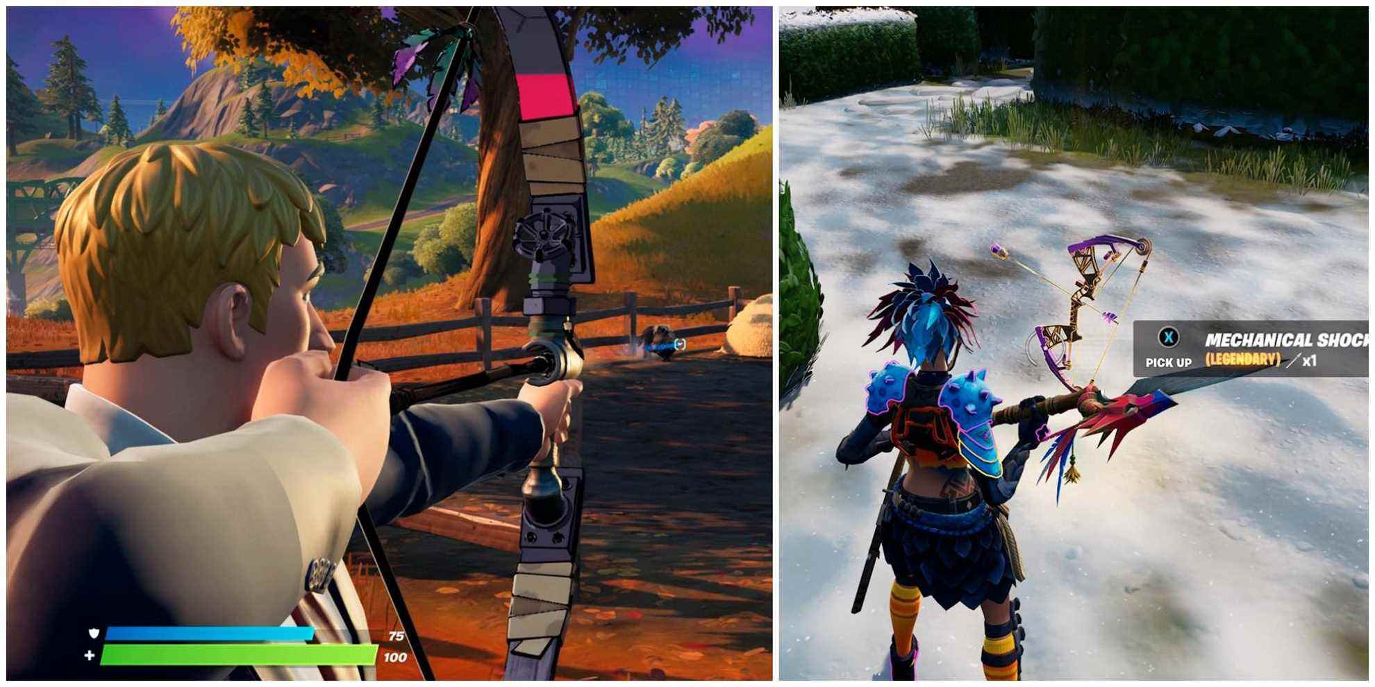 bownanza quests, one character using a bow and another looking at one.