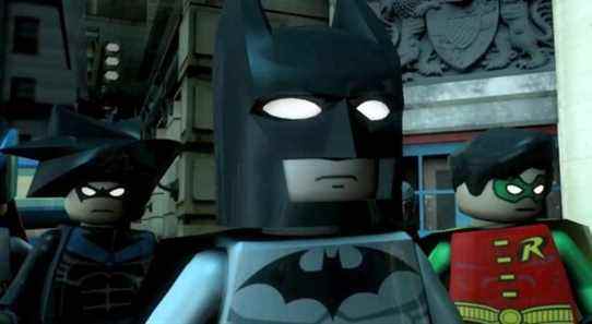 Batman, Batgirl, Nightwing, and Robin in a LEGO Batman game