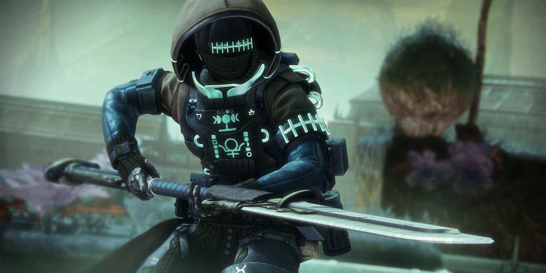 Destiny 2 Hunter en armure de reine sorcière tenant le glaive