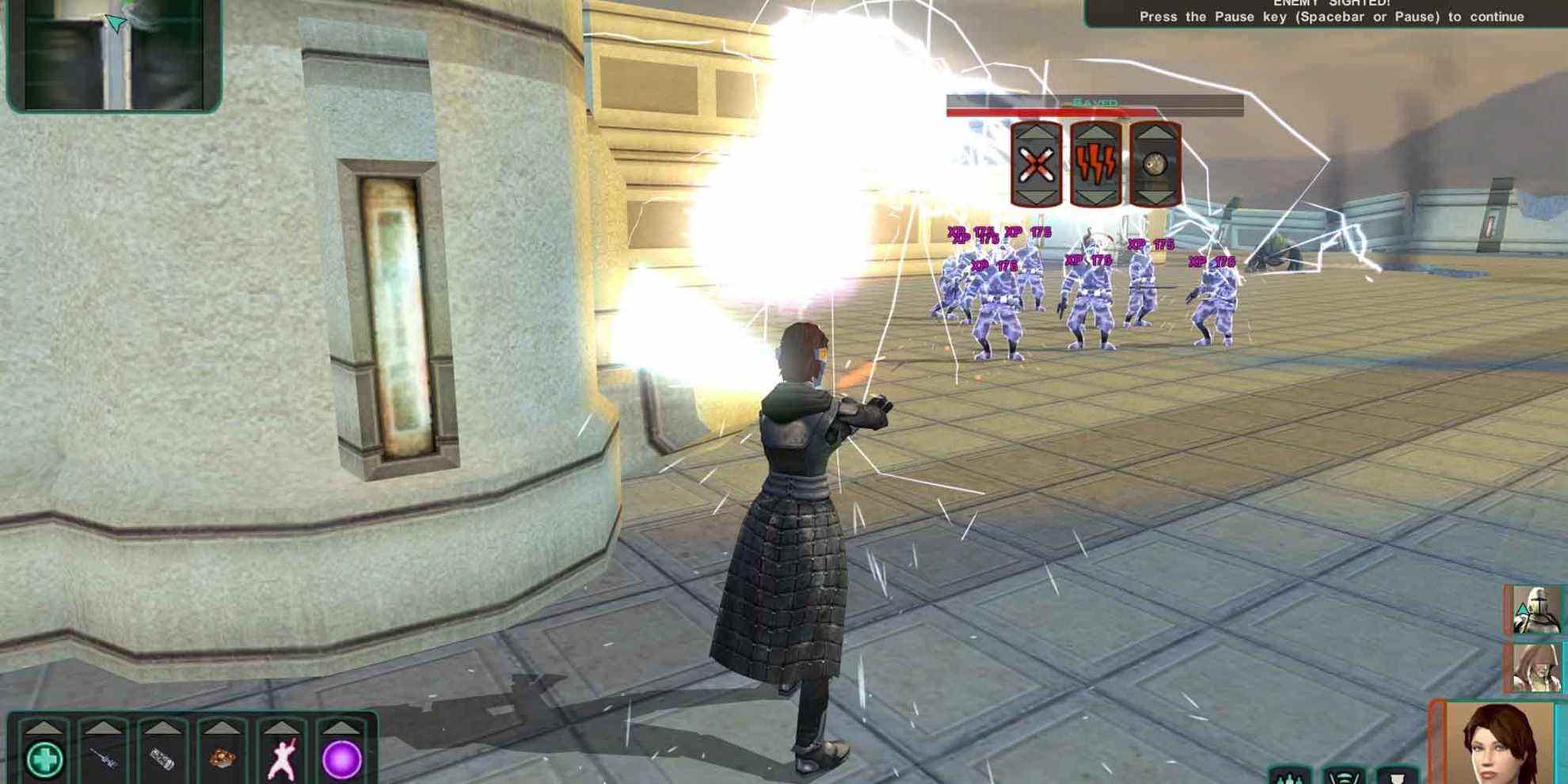 Utiliser Force Lightning sur un groupe d'ennemis dans Star Wars: Knights of the Old Republic