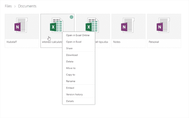 documents onedrive clic droit