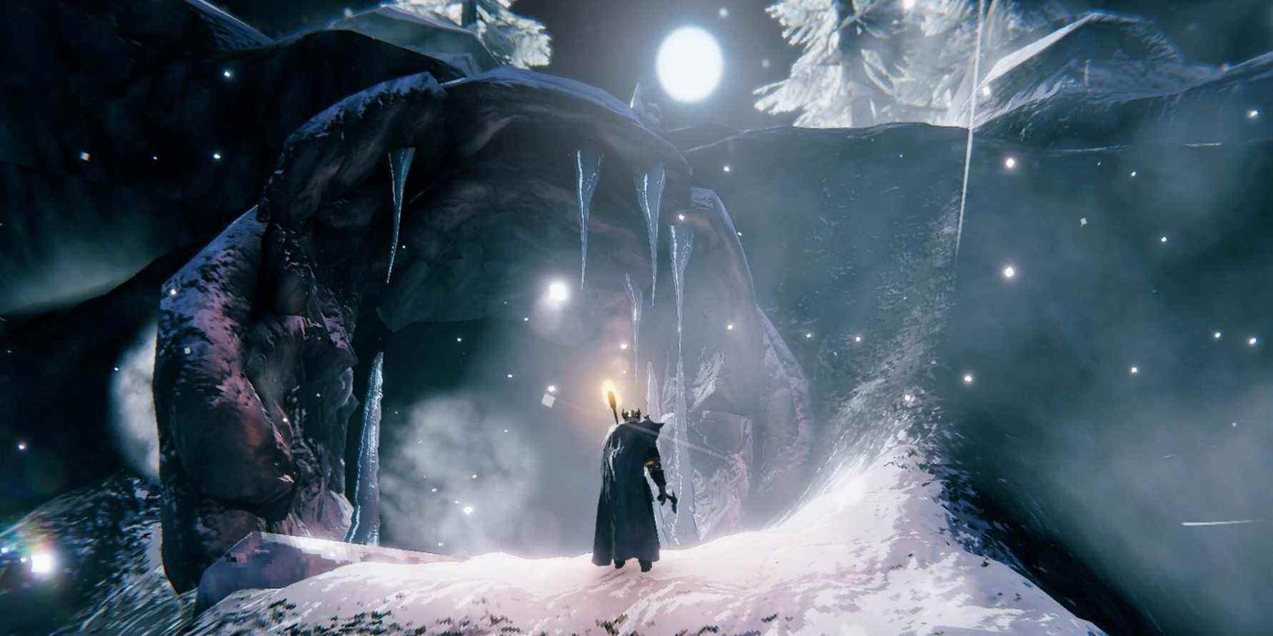 A Viking entering a Frost Cave dungeon in Valheim