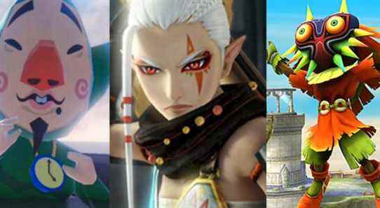 Tingle appearing frightened in Wind Waker HD; Impa ready for battle in Hyrule Warriors; Skull Kid as an Assist Trophy in Smash 4