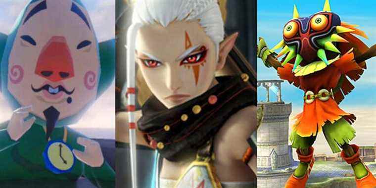 Tingle appearing frightened in Wind Waker HD; Impa ready for battle in Hyrule Warriors; Skull Kid as an Assist Trophy in Smash 4