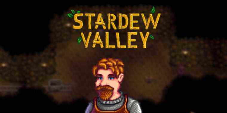 Stardew Valley title clint blurred background of the mines