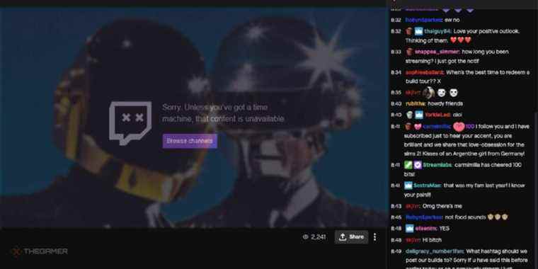 Daft Punk on Twitch showing an unavailable video