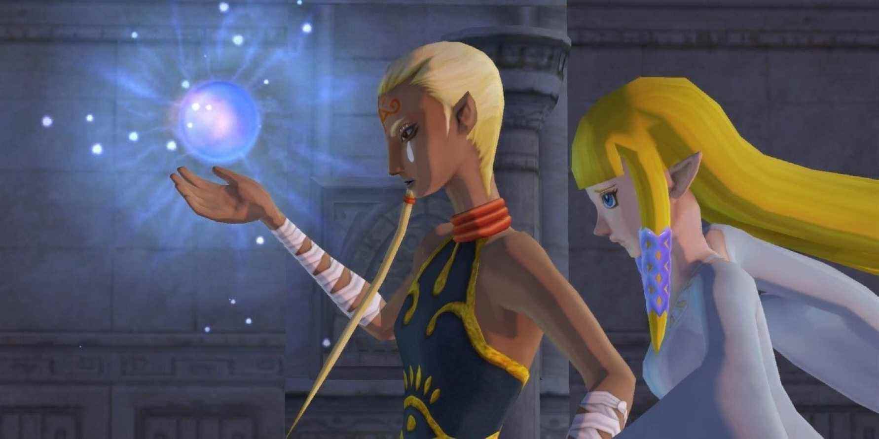 Impa and Zelda standing in the Sealed Grounds in The Legend of Zelda: Skyward Sword