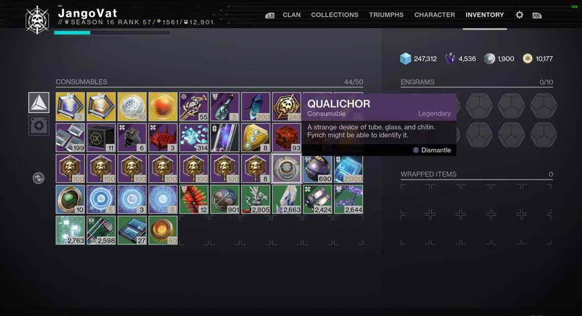 Qualichor dans le menu Destiny 2.  Il dit 