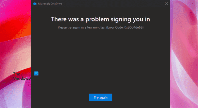 Correction de l’erreur de connexion OneDrive 0x8004de69