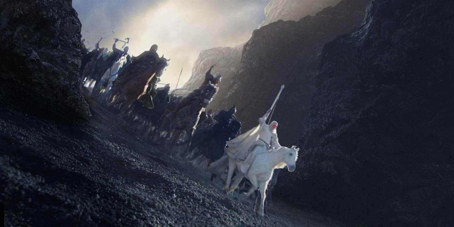 Gandalf menant Shadowfax dans une charge