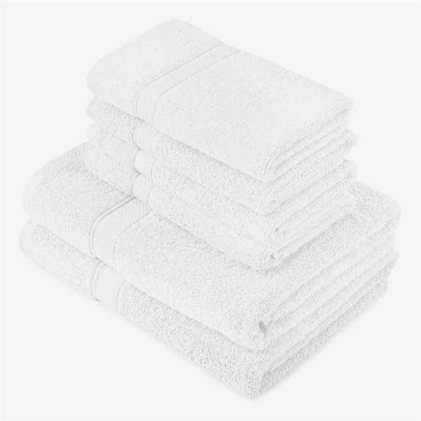 Pinzon by Amazon - Ensemble de serviettes en coton égyptien, 2 serviettes de bain et 4 serviettes de toilette - Blanc, 600 g/m²