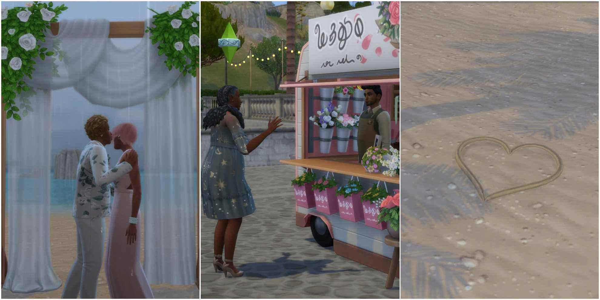 A collage of different things to do in Tartosa from The Sims 4: My Wedding Stories