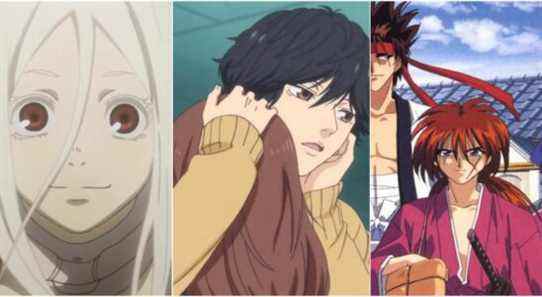 left to right: screenshots of Deadman Wonderland, Blue Spring Ride, Rurouni Kenshin