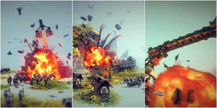 Besiege - A joined image of three explosions.