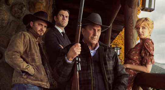 Luke Grimes, Wes Bentley, Kevin Costner, Kelly Reilly in Yellowstone