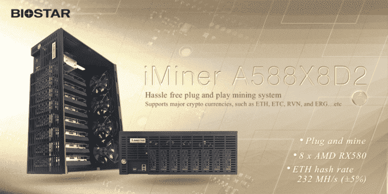 BIOSTAR réutilise les cartes graphiques Radeon RX 580 prêtes pour le jeu pour son système pré-construit Crypto Miner iMiner A588X8D2