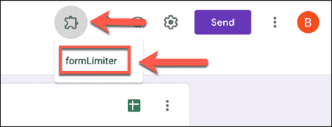 Pour lancer formLimiter dans votre formulaire Google Forms, appuyez sur Modules complémentaires > formLimiter. » width= »478″ height= »184″ src= »/pagespeed_static/1.JiBnMqyl6S.gif » onload= »pagespeed.lazyLoadImages.loadIfVisibleAndMaybeBeacon(this); » onerror= »this.onerror=null;pagespeed.lazyLoadImages.loadIfVisibleAndMaybeBeacon(this); »/></p>
<p>Dans le menu contextuel « formLimiter », sélectionnez l’option « Définir la limite ».</p>
<p><img loading=