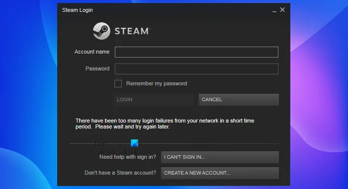 Trop d'échecs de connexion Erreur Steam