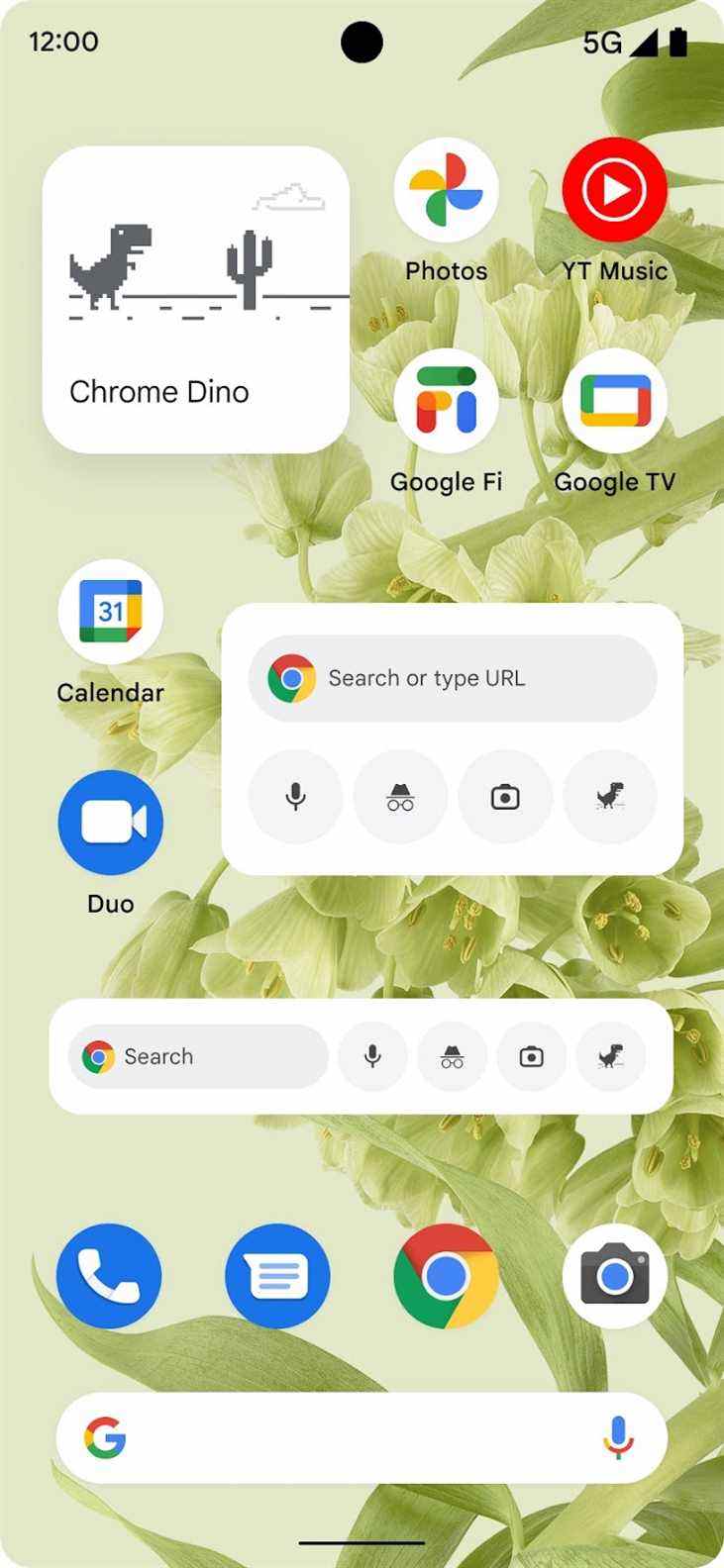 Capture d'écran de l'écran d'accueil Android avec le nouveau widget Google Chrome.