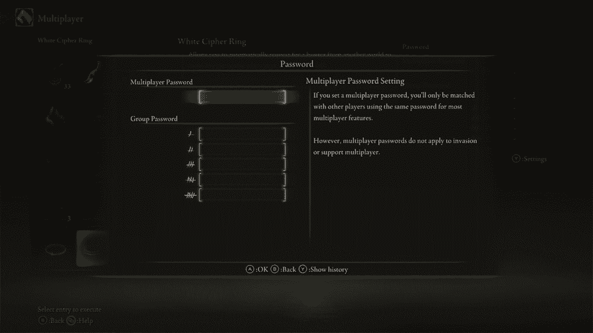 Menu de mot de passe multijoueur Elden Ring