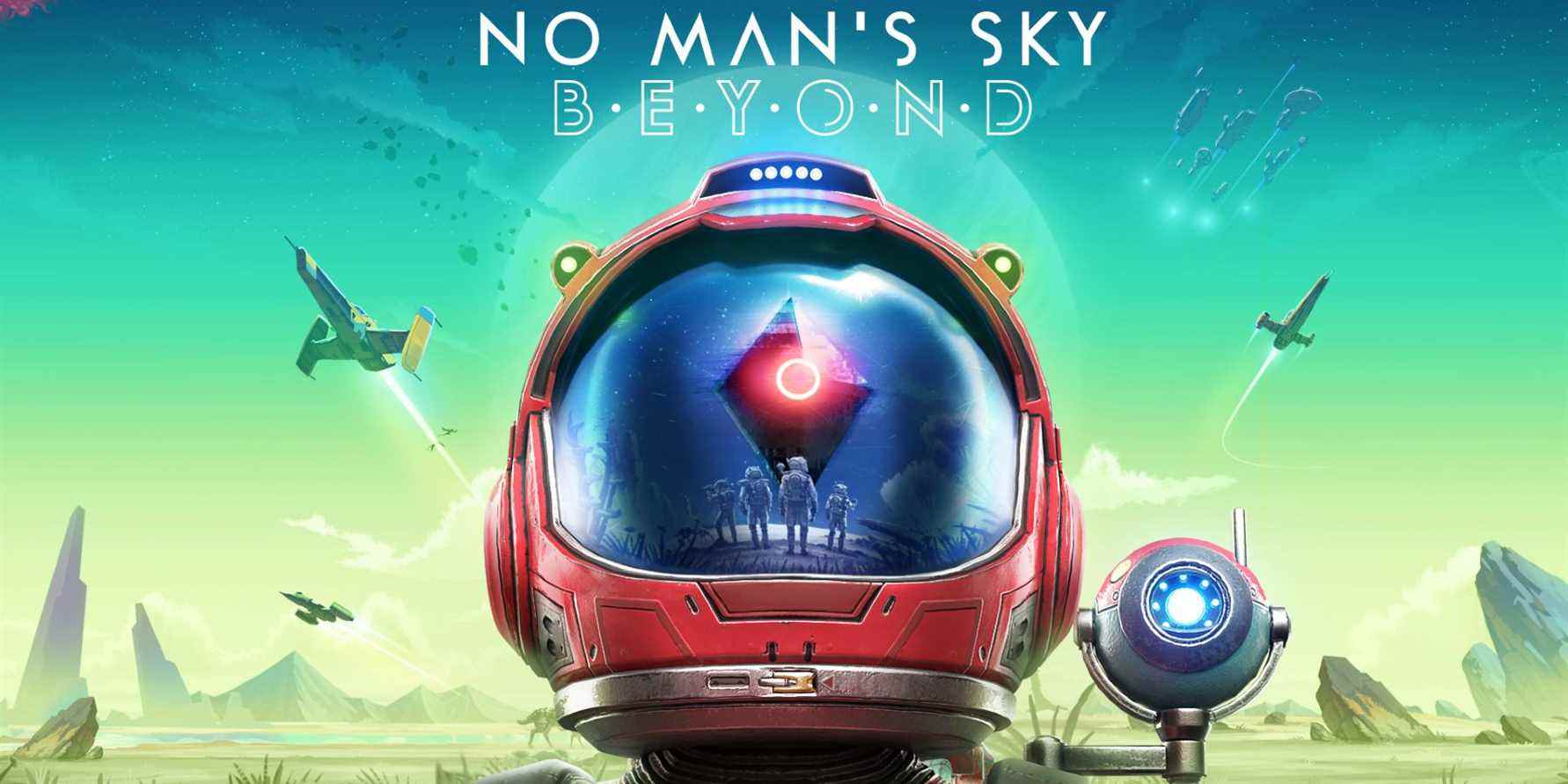 Image from No Man's Sky showing the game logo and the Traveller.