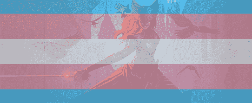 Dragon Age 4 key art with a trans flag over it
