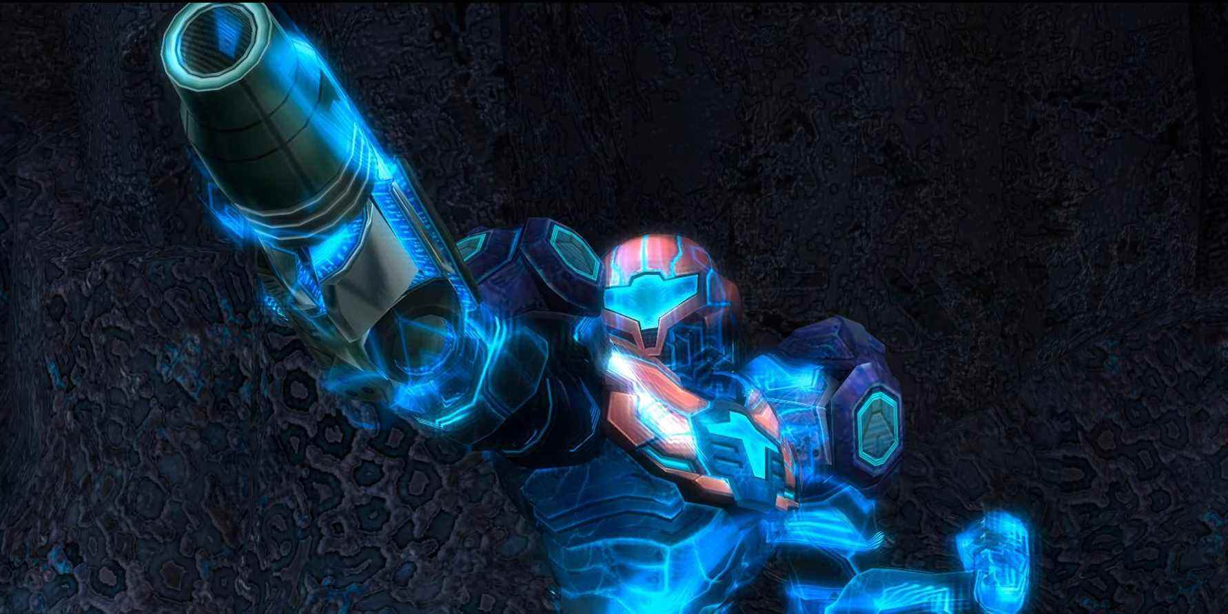 Metroid's Samus Aran aiming her arm cannon