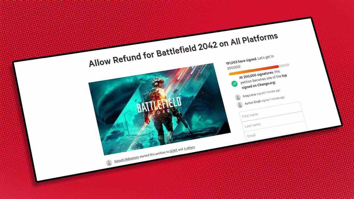 Plus de 160 000 joueurs de Battlefield 2042 signent une pétition demandant un remboursement
