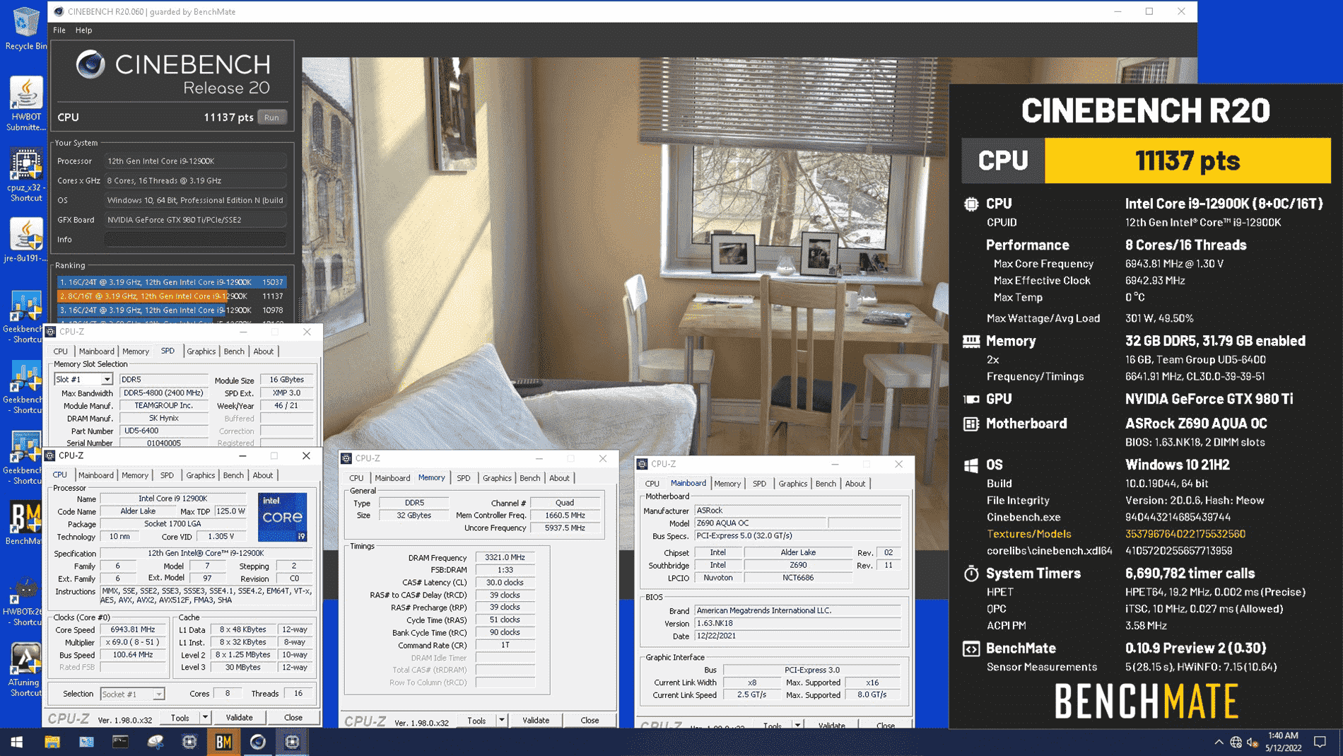 Enregistrement d'overclocking 12900K