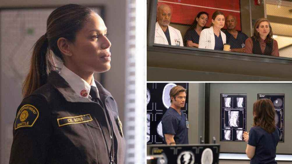 Merle Dandridge in Station 19, Ellen Pompeo, E.R. Fightmaster, Chris Carmack in Grey's Anatomy